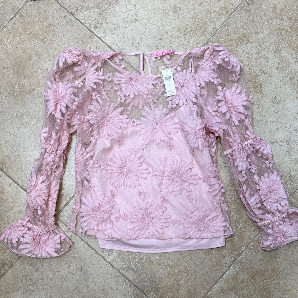 ANTHROPOLOGIE Floral Lace Overlay Pink Women's Top